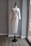 WHITE MIDI DRESS WITH SIDE RUSHING