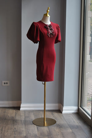 BURGUNDY MINI DRESS WITH CRYSTAL BOWS