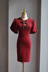 BURGUNDY MINI DRESS WITH CRYSTAL BOWS