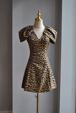 CHEETAH PRINT MINI DRESS WITH CUP SLEEVES