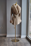 BEIGE SHORT ALPAKA COAT WITH A FAUX FUR