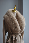 BEIGE SHORT ALPAKA COAT WITH A FAUX FUR
