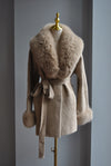 BEIGE SHORT ALPAKA COAT WITH A FAUX FUR