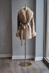BEIGE SHORT ALPAKA COAT WITH A FAUX FUR