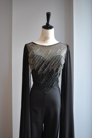 BLACK JUMPSUIT WITH SEQUIN TOP