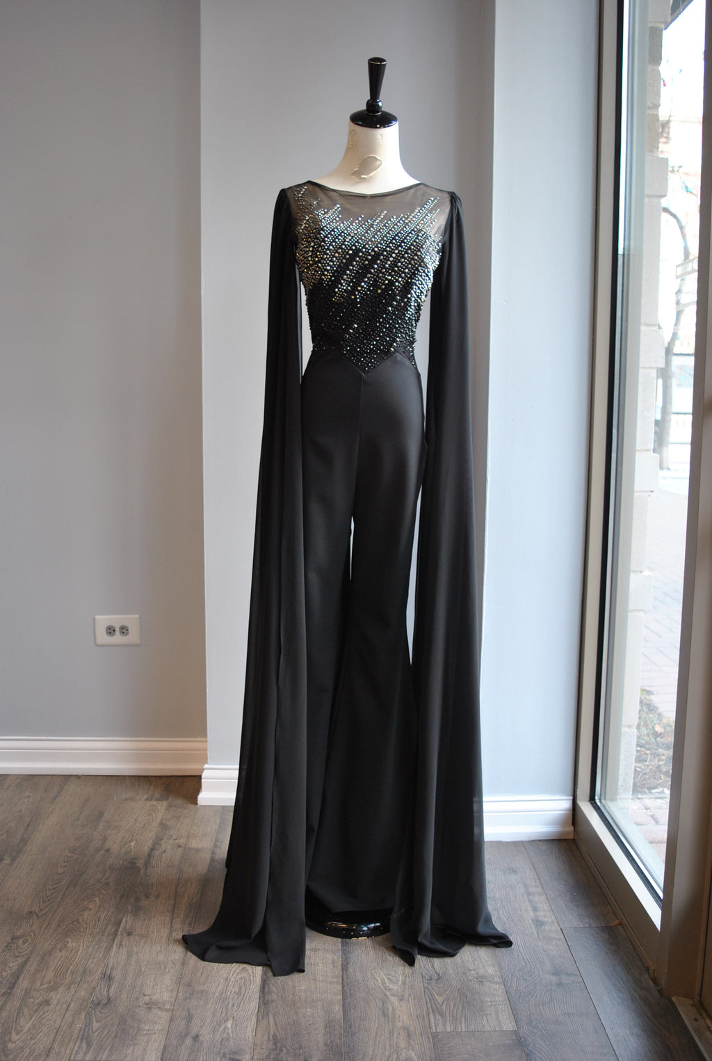 BLACK JUMPSUIT WITH SEQUIN TOP