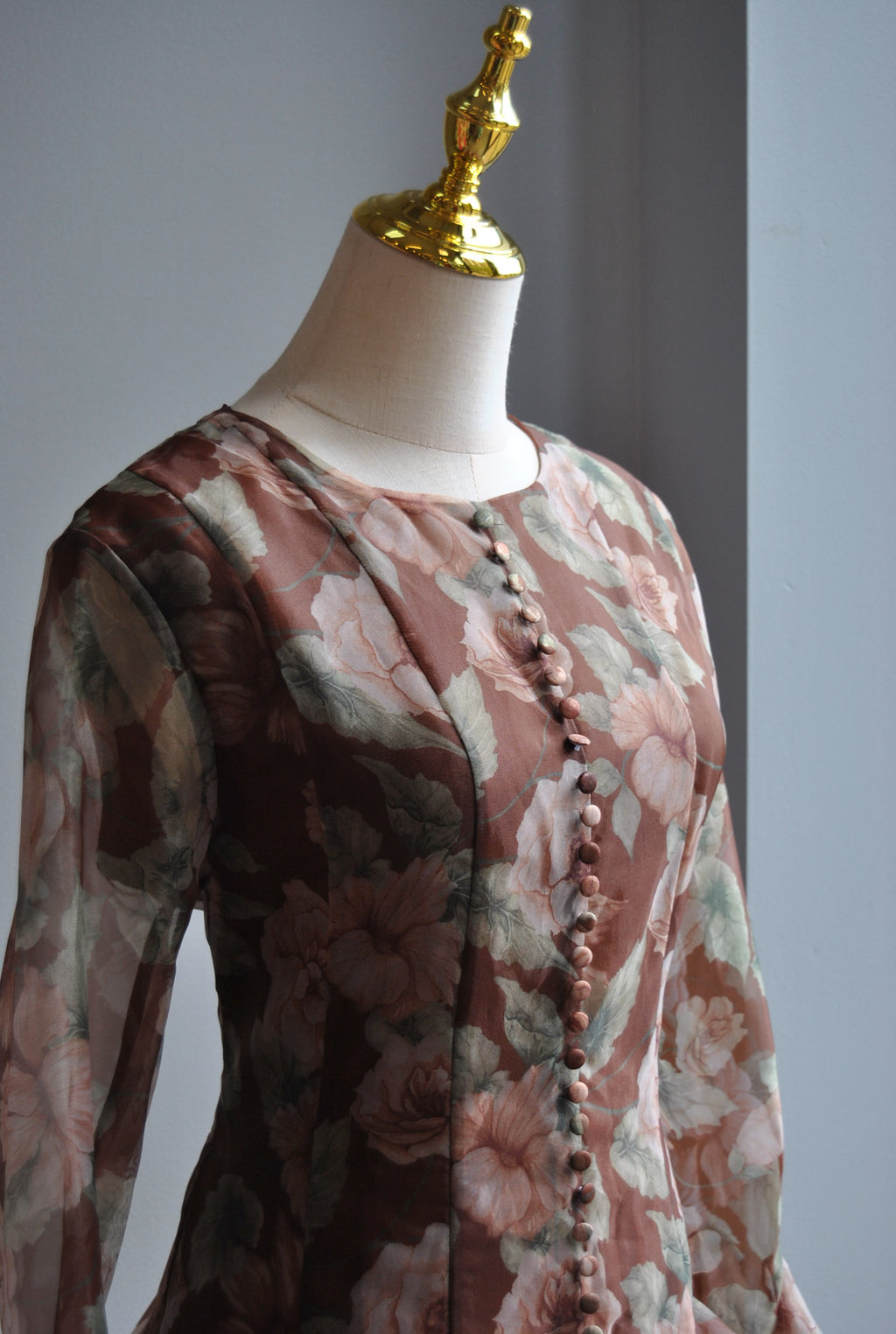 CHOCOLATE BROWN FLOWER MINI DRESS WITH RUFFLES