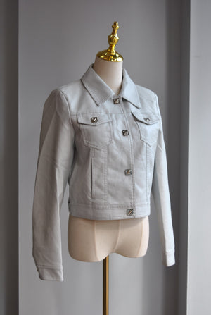 LIGHT GREY FAUX LEATHER JACKET