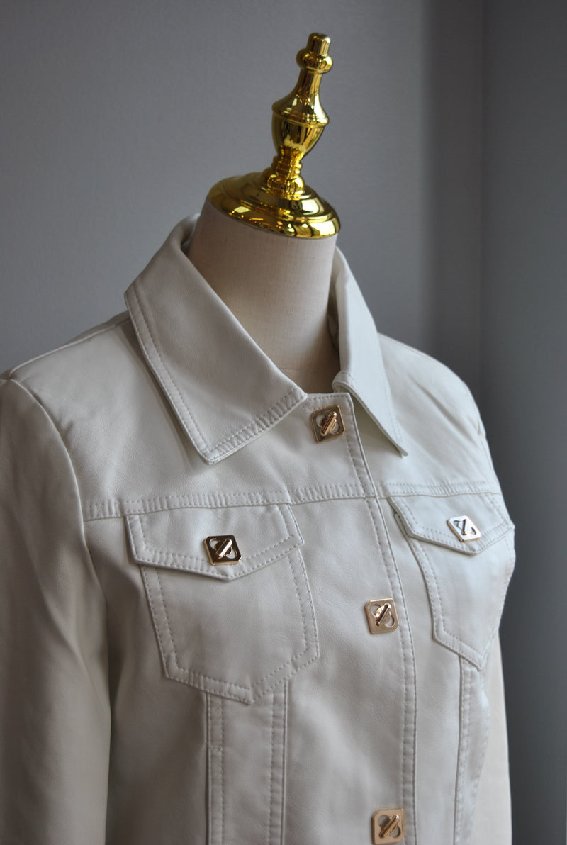 WHITE FAUX LEATHER JACKET
