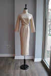 LIGHT GOLD MIDI PARTY DRESS WITH A BELT