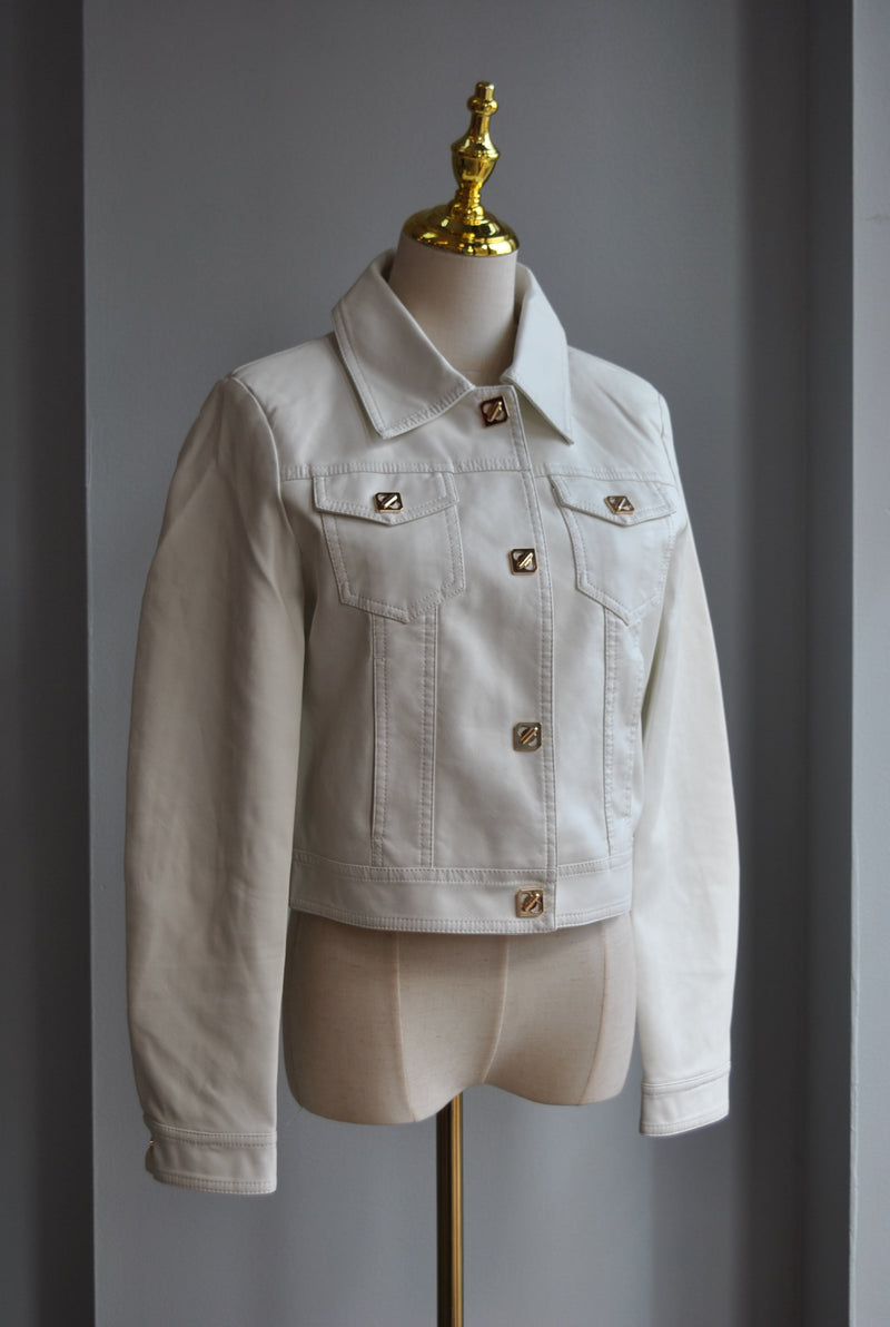 WHITE FAUX LEATHER JACKET