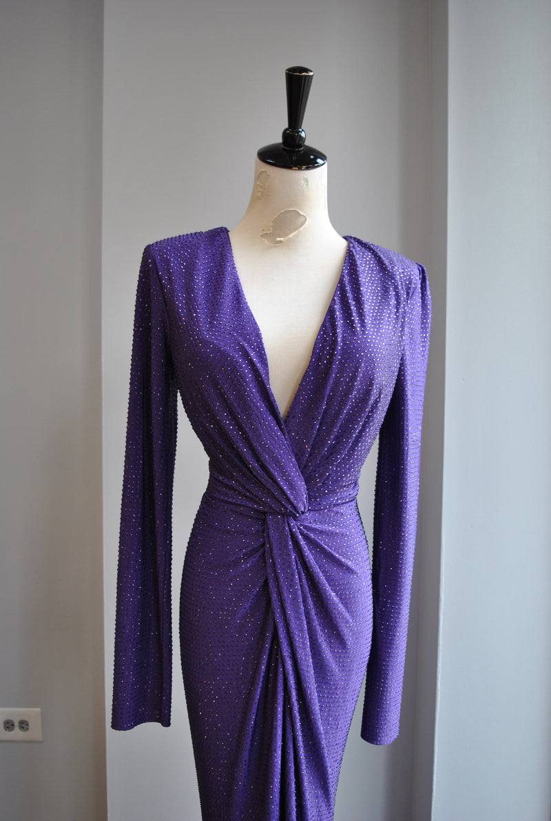 PURPLE CRYSTALS LONG EVENING DRESS