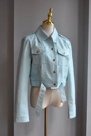 LIGHT BLUE FAUX LEATHER JACKET