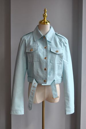 LIGHT BLUE FAUX LEATHER JACKET