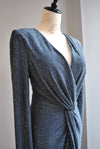 GUNMETAL CRYSTALS LONG EVENING DRESS WITH FRONT RUSHING
