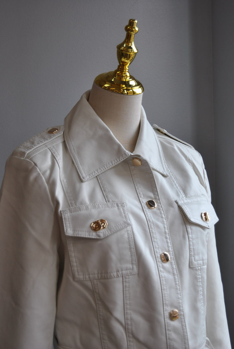 WHITE FAUX LEATHER JACKET