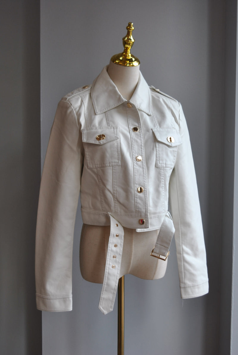 WHITE FAUX LEATHER JACKET
