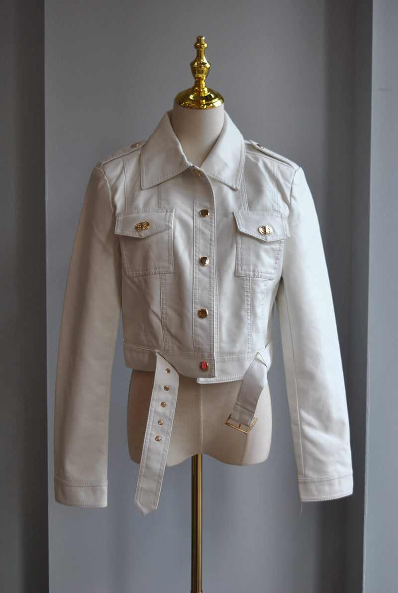 WHITE FAUX LEATHER JACKET