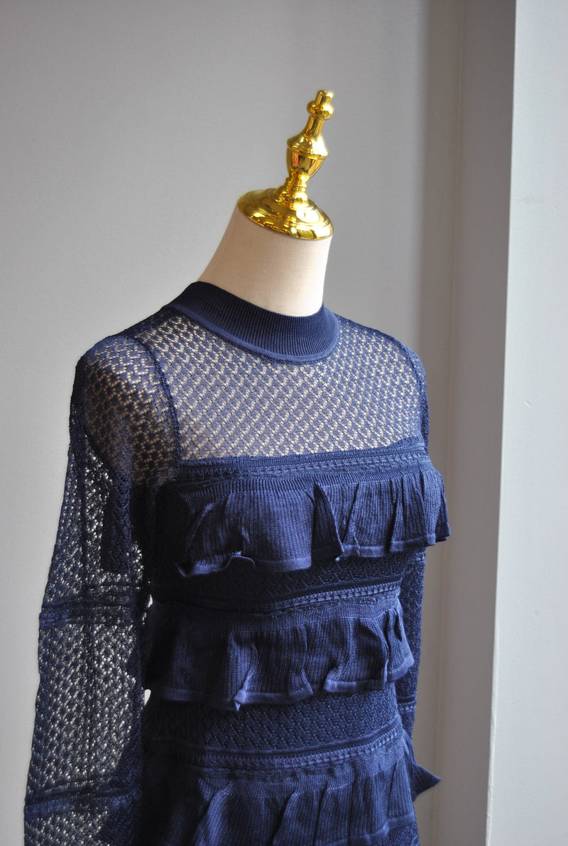 NAVY BLUE MINI DRESS WITH RUFFLES