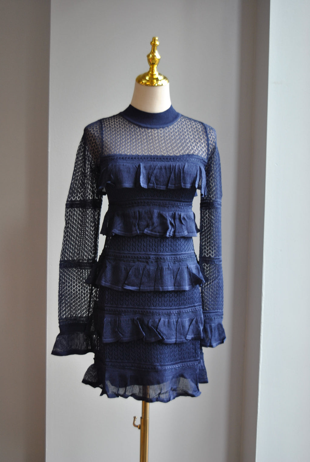 NAVY BLUE MINI DRESS WITH RUFFLES