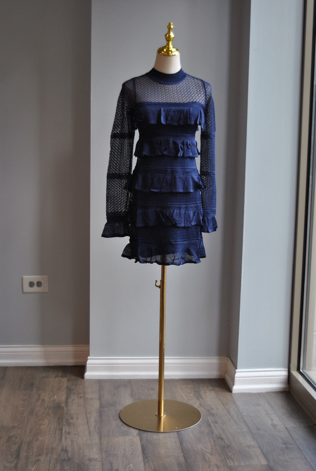 NAVY BLUE MINI DRESS WITH RUFFLES