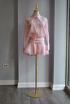 BLUSH PINK MINI DRESS WITH RUFFLE AND FLOWER BELT