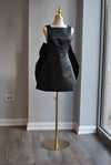 BLACK SATIN MINI DRESS WITH OPEN BACK AND A BOW