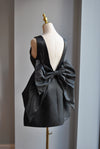 BLACK SATIN MINI DRESS WITH OPEN BACK AND A BOW