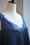 MIDNIGHT BLUE SILKY CAMI WITH LACE