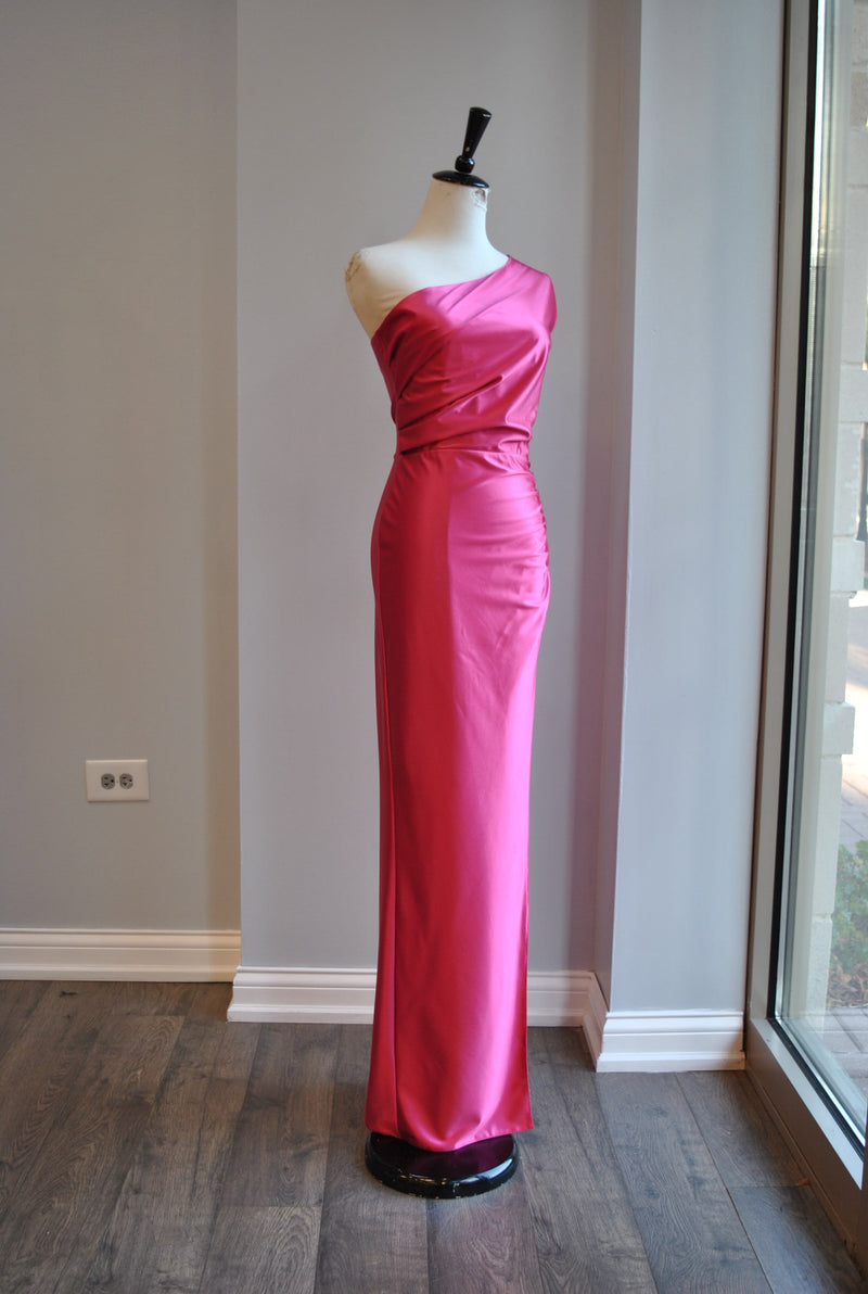 FUCHSIA PINK LONG EVENING DRESS WITH SIDE SLIT