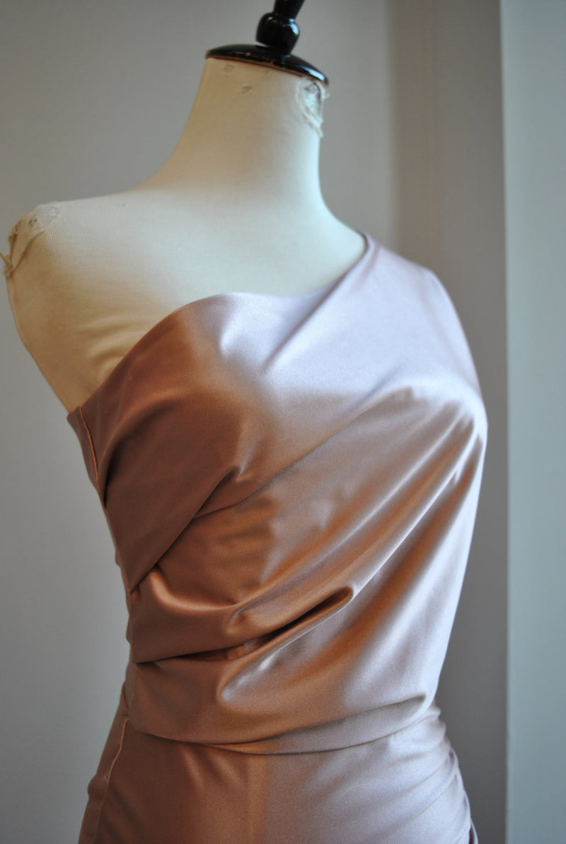 CLEARANCE - CHAMPAGNE LONG EVENING DRESS WITH SIDE SLIT