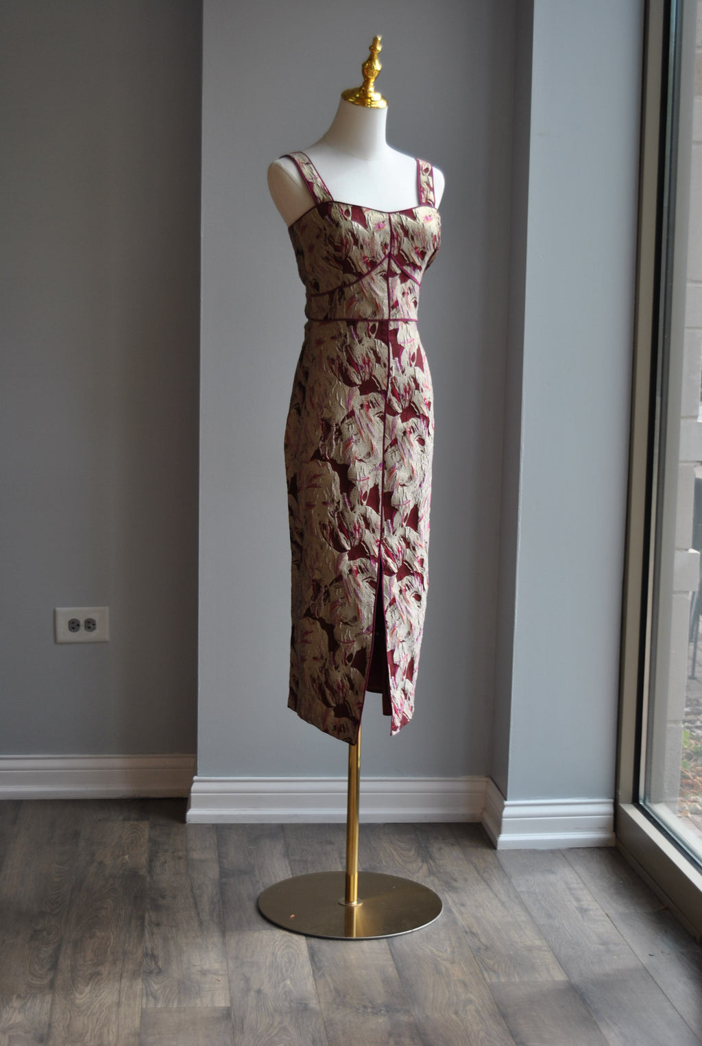 BURGUNDY MULTY MIDI COCKTAIL DRESS