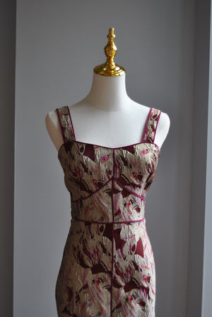 BURGUNDY MULTY MIDI COCKTAIL DRESS