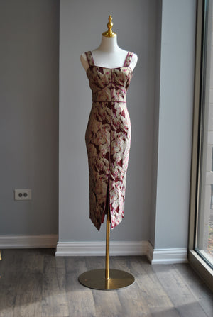 BURGUNDY MULTY MIDI COCKTAIL DRESS