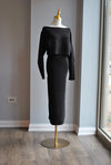 BLACK SWEATER SET OF MIDI SKIRT AND A CROPPED TOP