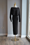 BLACK SWEATER SET OF MIDI SKIRT AND A CROPPED TOP