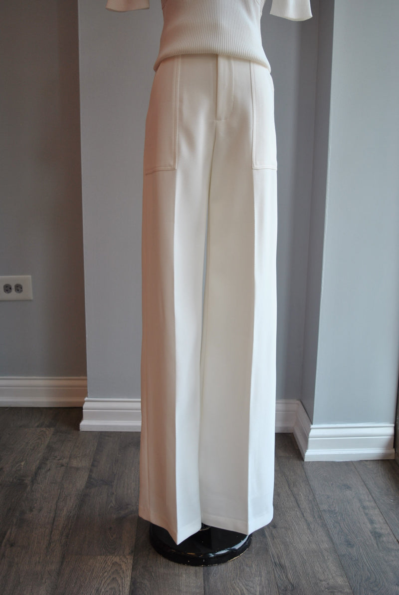 WHITE HIGH WAISTED FLAIR PANTS WITH SIDE PACKETS