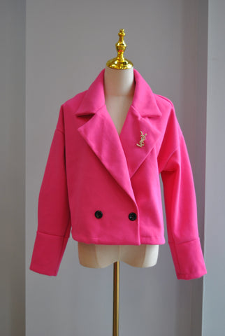 PINK PLAID DOUBLE BREASTED BLAZER