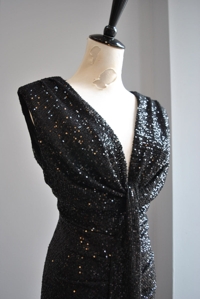 BLACK SEQUIN MIDI PARTY DRESS