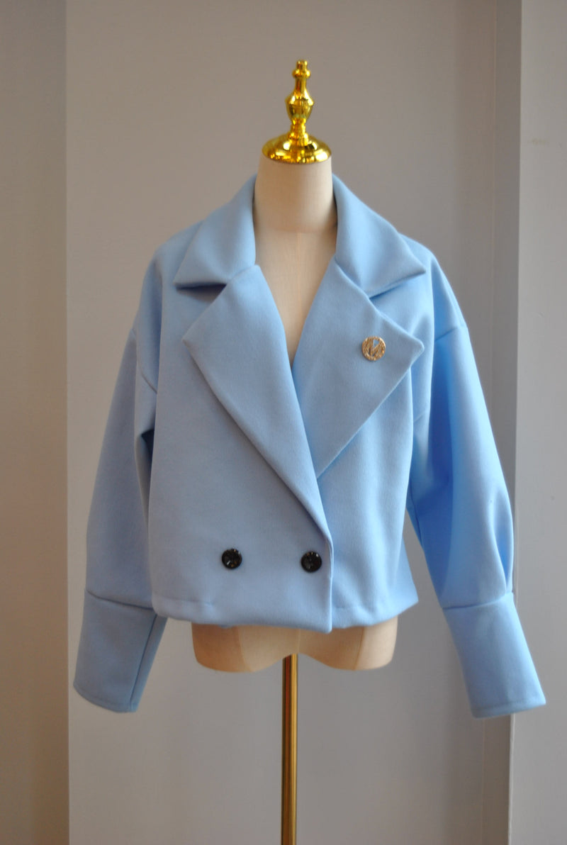 LIGHT BLUE SPRING CROPPED JACKET