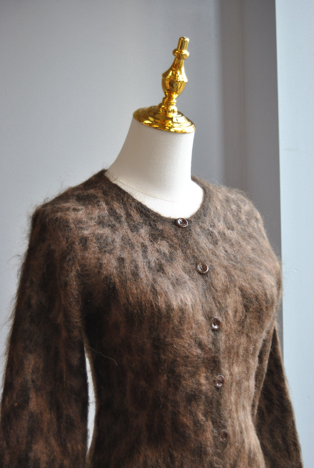CHOCOLATE BROWN CHEETAH PRINT WOOL CARDIGAN