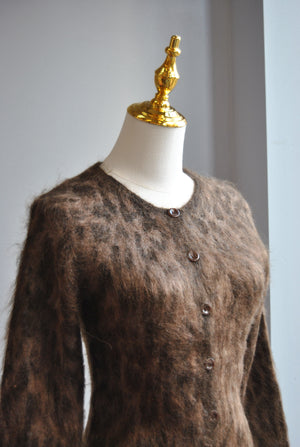 CHOCOLATE BROWN CHEETAH PRINT WOOL CARDIGAN