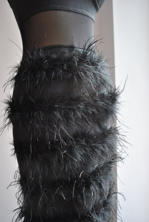 CLEARANCE - BLACK BANDAGE DRESS WITH FEATHERS