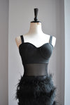 CLEARANCE - BLACK BANDAGE DRESS WITH FEATHERS