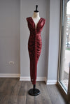 CLEARANCE - BURGUNDY SEQUIN MIDI PARTY DRESS