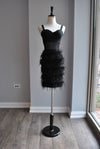CLEARANCE - BLACK BANDAGE DRESS WITH FEATHERS