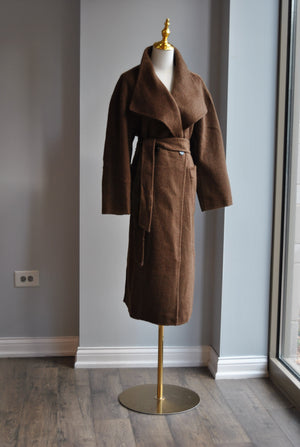 CHOCOLATE BROWN LONG WOOL COAT