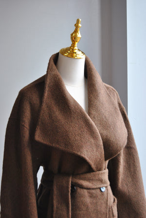 CHOCOLATE BROWN LONG WOOL COAT