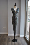 GUNMETAL SEQUIN MIDI PARTY DRESS