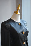 ECO LEATHER CROPPED BLAZER WITH GOLD BUTTONS